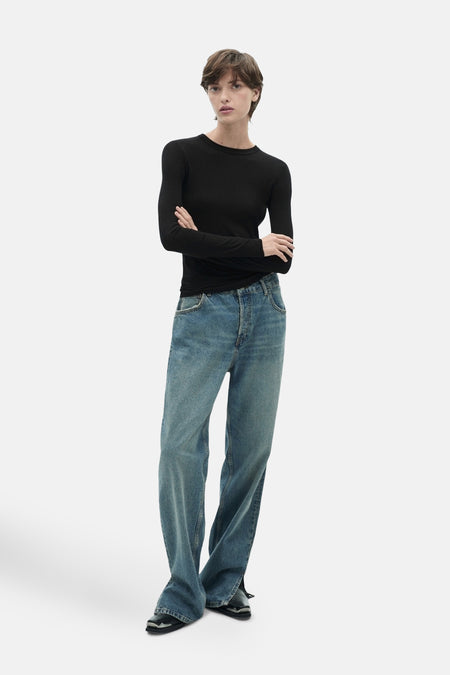 Top uni manche longue Noir - Mango
