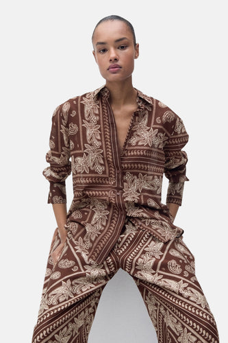 Chemise à manches longues - Brun