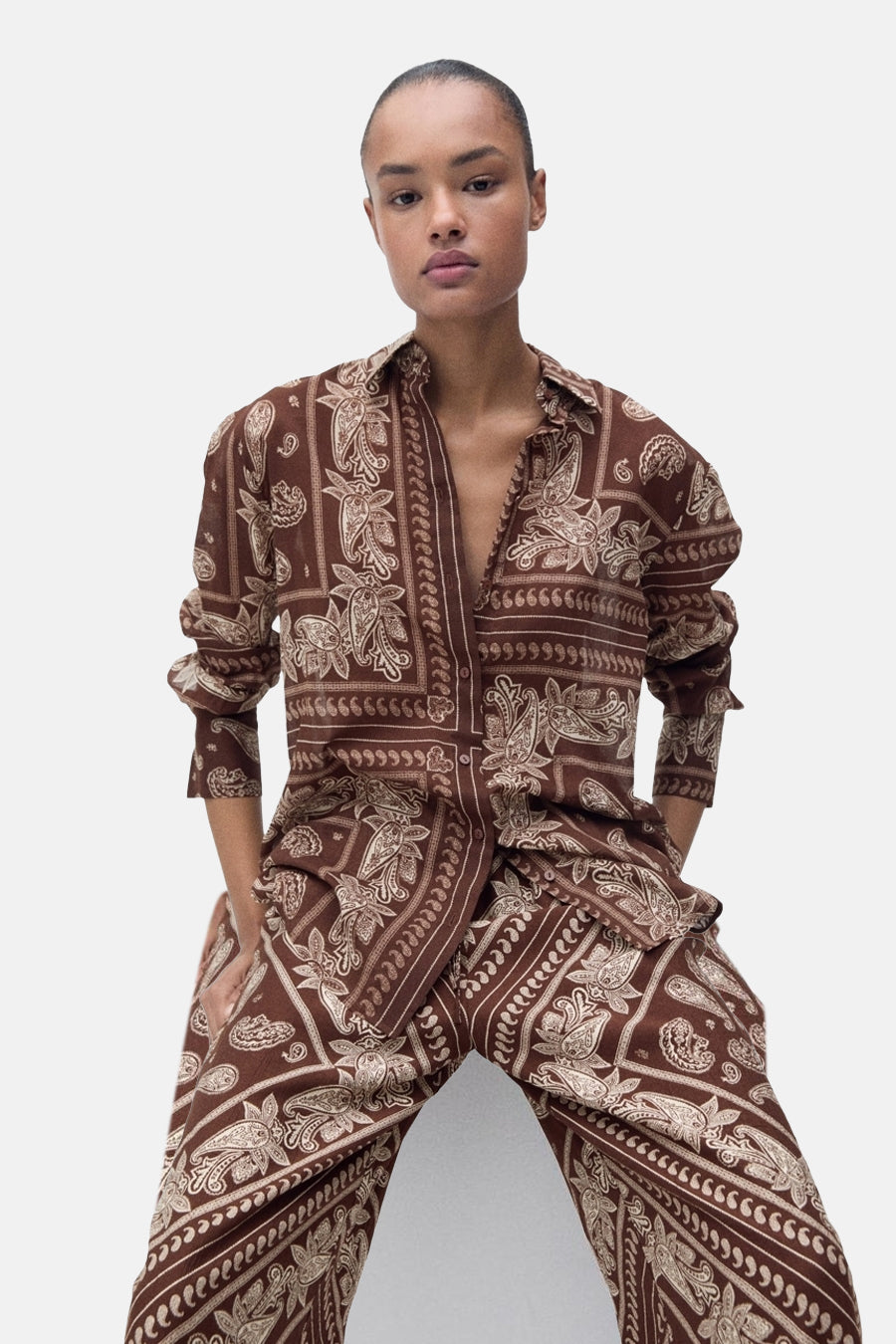 Chemise à manches longues - Brun