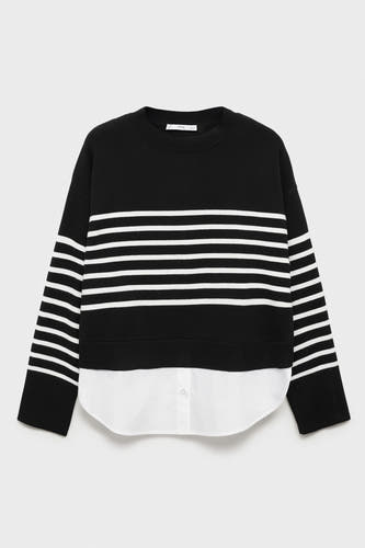 Gilet à rayures noires et blanches avec une apparence de chemise.
