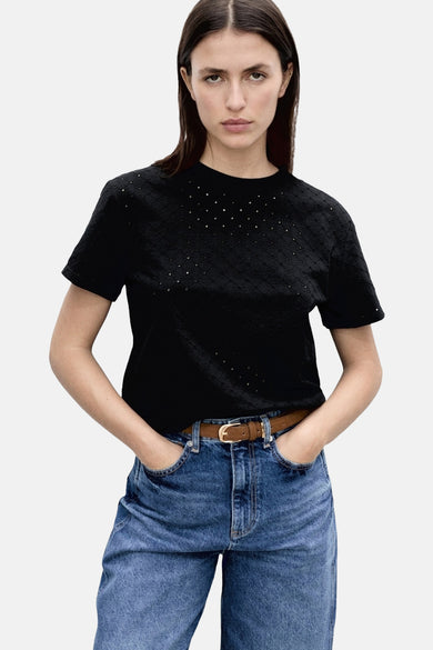 Top uni manche courte Noir - MANGO