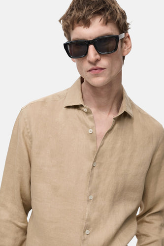 Chemise à manches longues - Beige - MANGO
