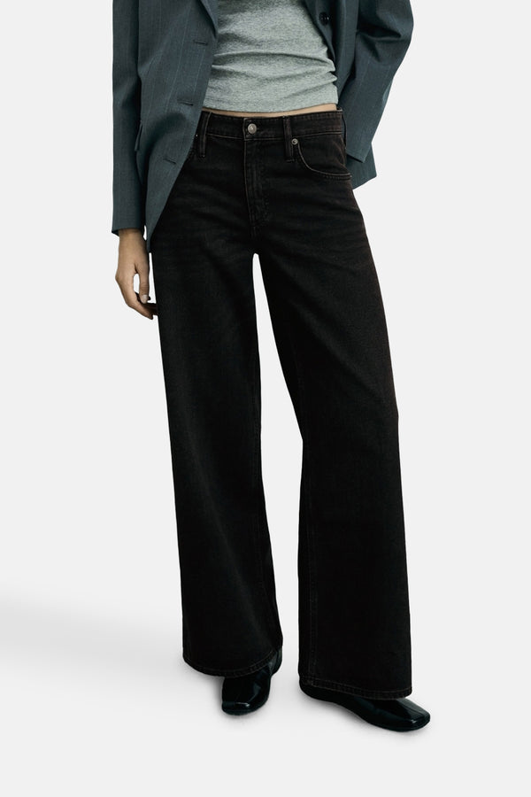 Jeans wide Dark grey denim - Mango