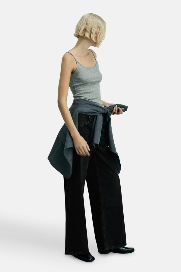 Jeans wide Dark grey denim - Mango