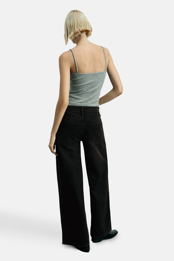 Jeans wide Dark grey denim - Mango
