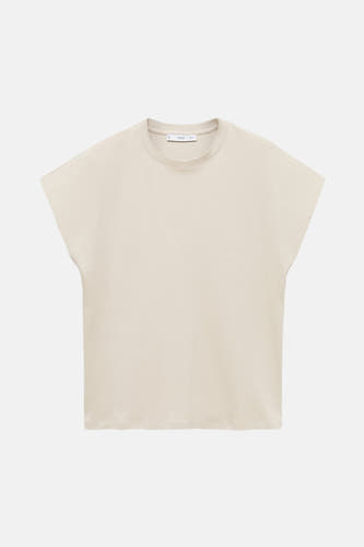 T-shirt beige à manches courtes de MANGO, uni et sans impression, avec un col rond.