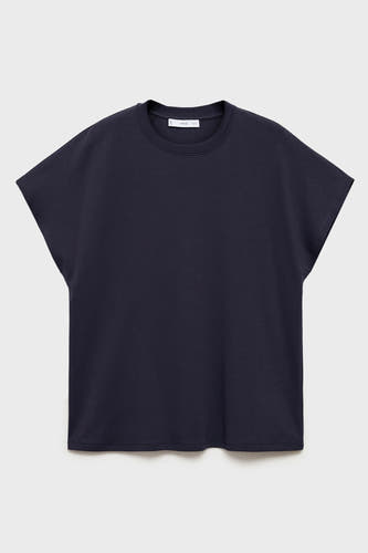 T-shirt bleu marine à manches courtes de MANGO, couleur unie et style minimaliste.