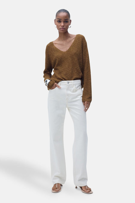 Pull à col en V - brun