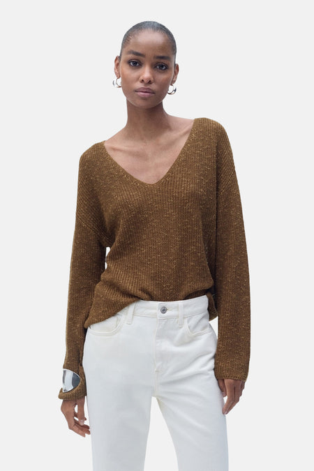 Pull à col en V - brun