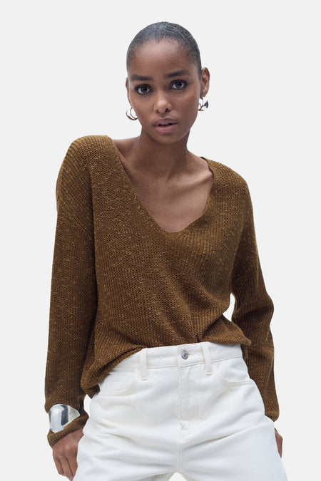 Pull à col en V - brun