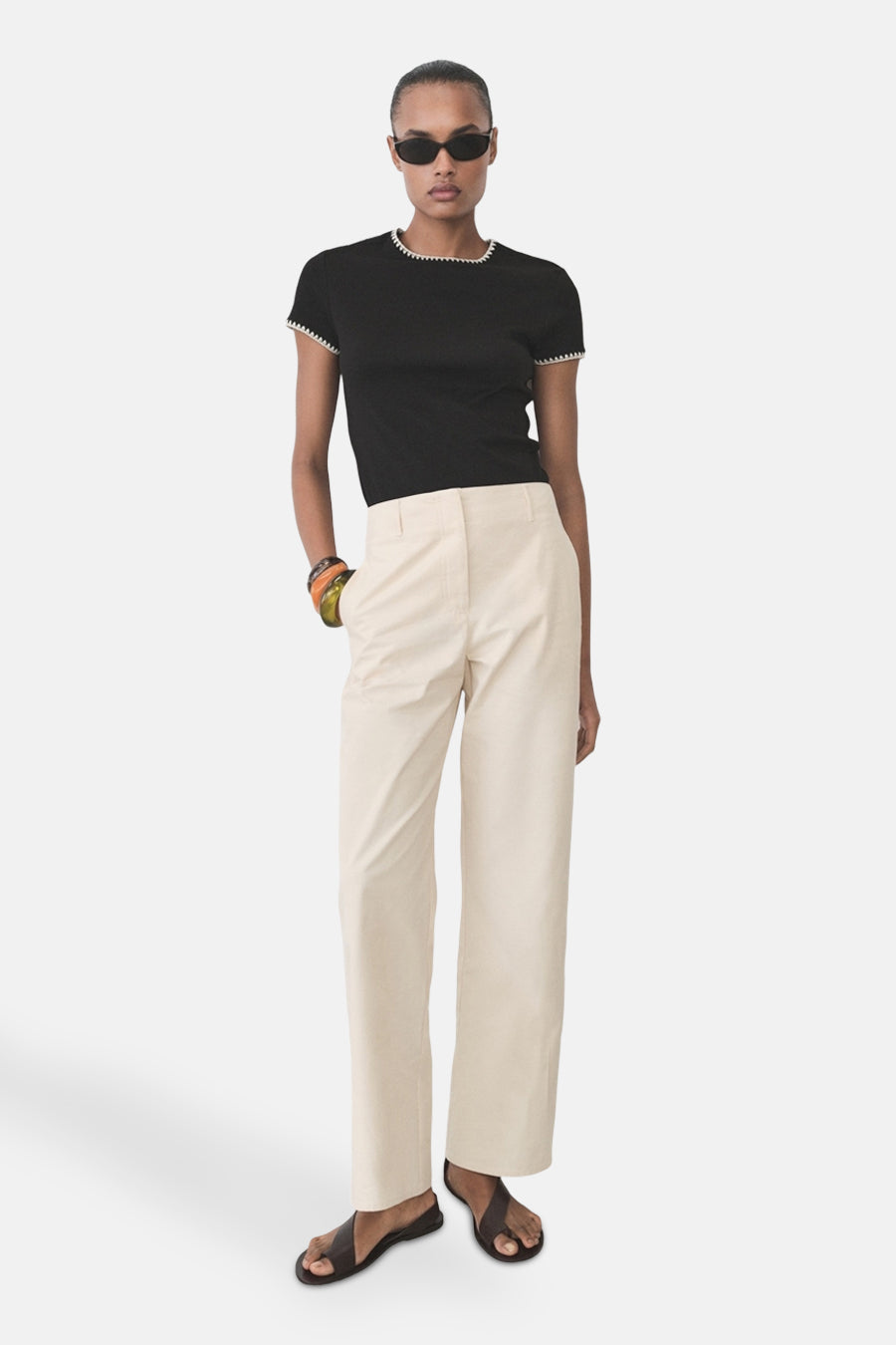Top uni manche courte Noir - Mango