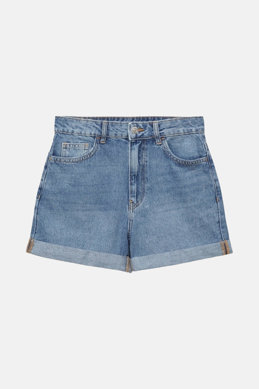 Blauwe denim shorts met omgeslagen zoom.