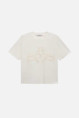 T-shirt blanc à manches courtes de MANGO, avec une application sur bords sur l'avant.