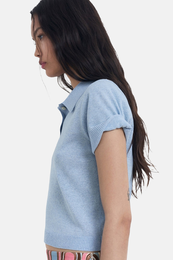 	Dames tops polo korte mouw Bleu - MANGO