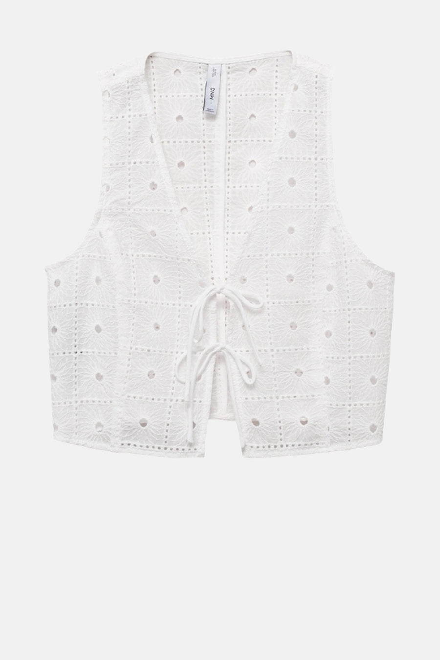 Witte, opengebreide top met knoopsluiting van Mango.