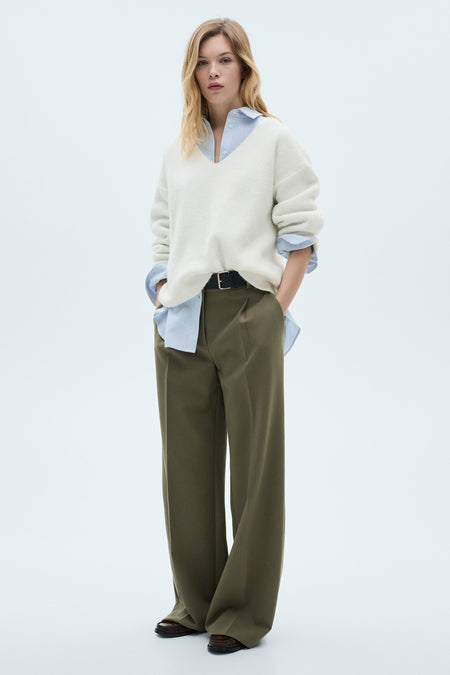 Pull à col en V - blanc