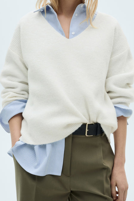 Pull à col en V - blanc