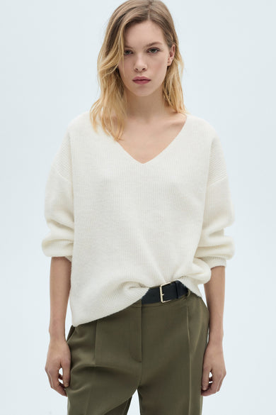 Pull à col en V - blanc