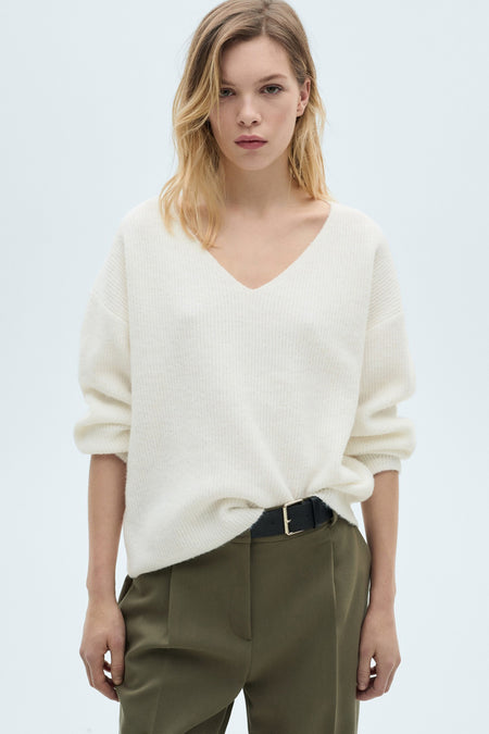 Pull à col en V - blanc