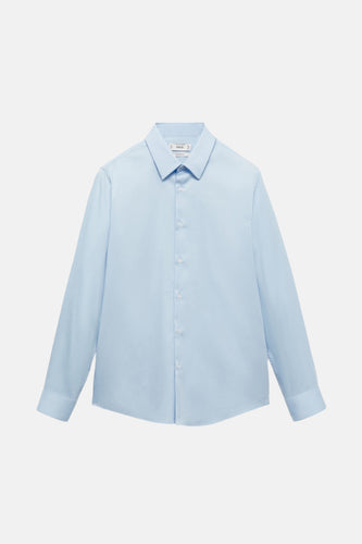 Blauw overhemd met lange mouwen van MANGO, effen en met een klassieke kraag.