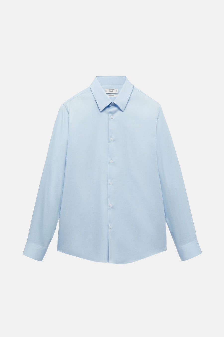 Blauw overhemd met lange mouwen van MANGO, effen en met een klassieke kraag.