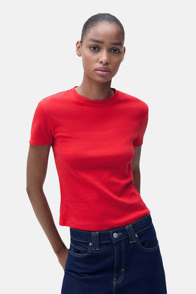 Top uni manche courte Rouge - MANGO