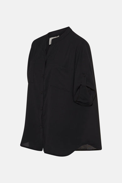 Chemise noire à manches courtes de Terra di Siena, avec col boutonné et poches poitrine.