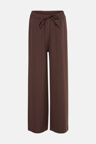 Pantalon brun de Terra di Siena avec une ligne de craie et un ourlet élastiqué.
