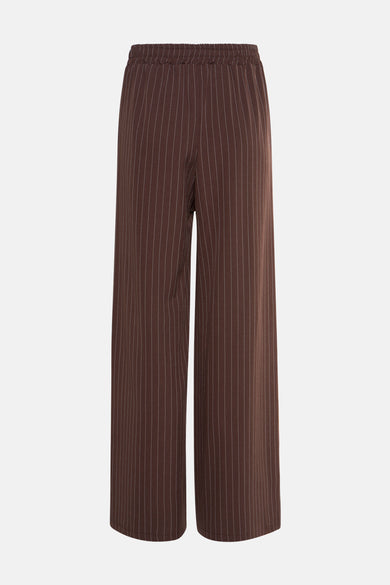 Pantalon brun de Terra di Siena avec une ligne de craie et une ceinture élastique.