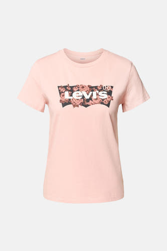 T-shirt rose à manches courtes de Levi's, avec un logo imprimé de fleurs sur la poitrine.