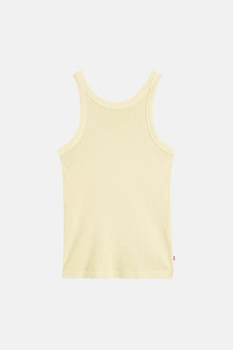 Haut jaune de Levi's, avec une texture côtelée et une petite étiquette rouge de la marque sur le côté.