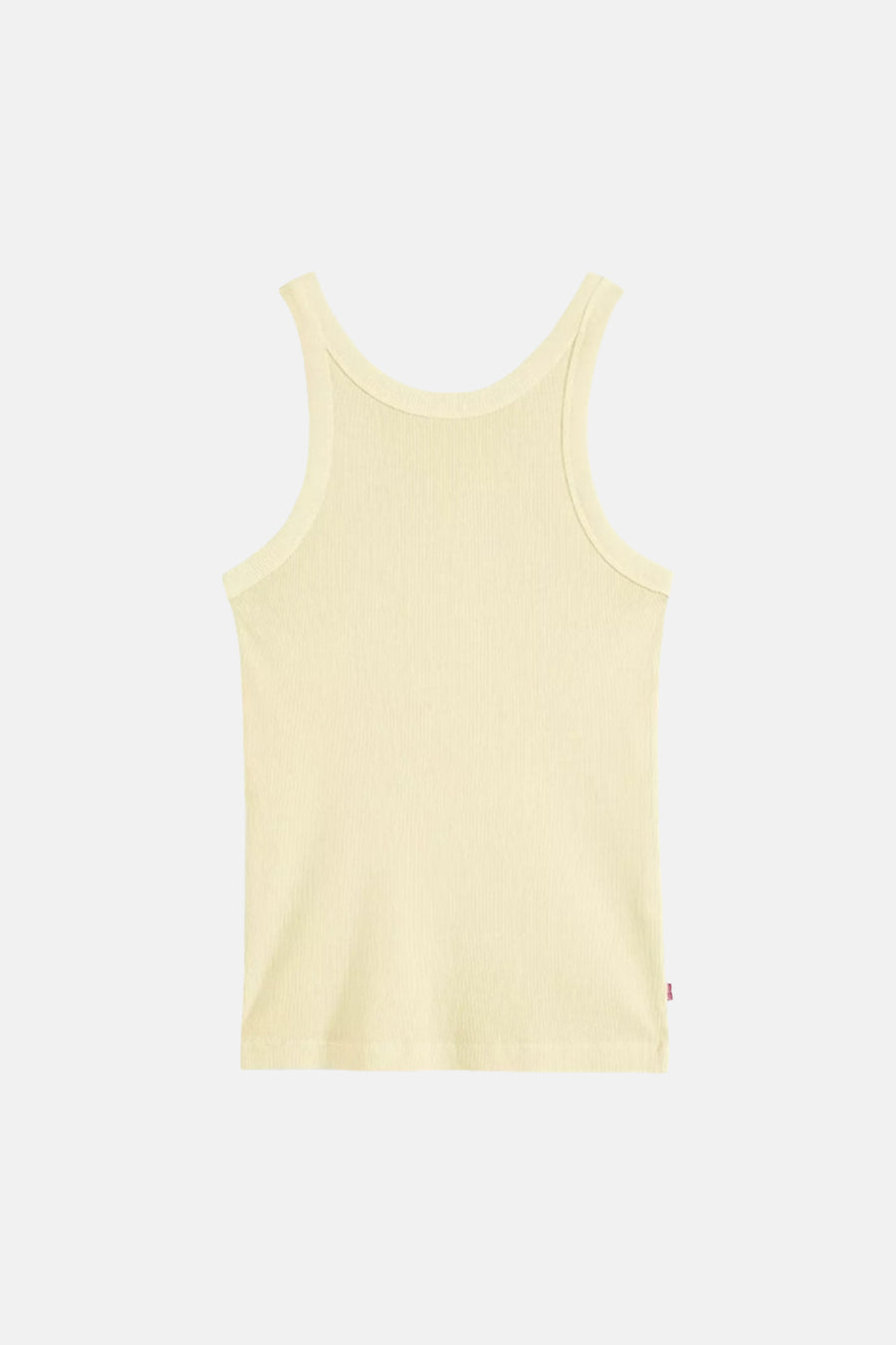 Haut jaune de Levi's, avec une texture côtelée et une petite étiquette rouge de la marque sur le côté.