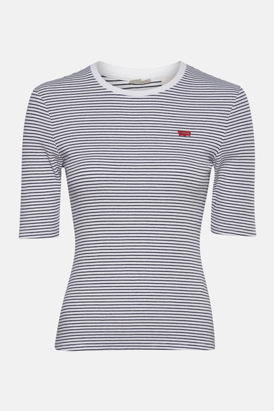 T-shirt rayé à manches courtes de Levi's, avec un petit logo rouge sur la poitrine.