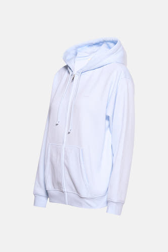 Gilet bleu de Levi's, avec fermeture éclair et capuche, et poches à l'avant.