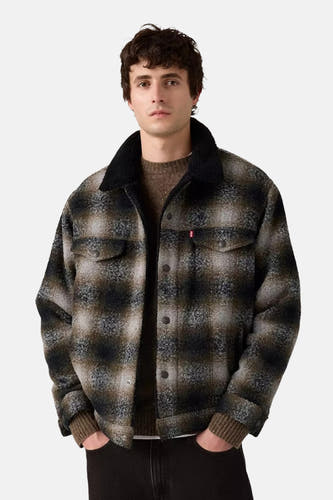 Veste courte multicolore de Levi's, avec un motif à carreaux et une capuche en laine.