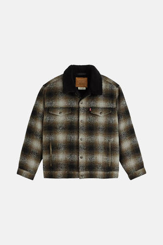 Veste courte multicolore de Levi's® avec un motif à carreaux et une capuche en laine noire.