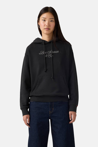 Gilet noir avec capuche de Levi's®, avec cordons et logo Levi Strauss & Co.