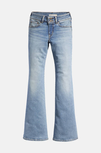 Jean en denim bleu clair à jambes évasées de Levi's, avec un style classique cinq poches.