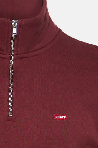 Pull Bordeaux de Levi's avec une fermeture éclair courte et un petit logo sur la poitrine.