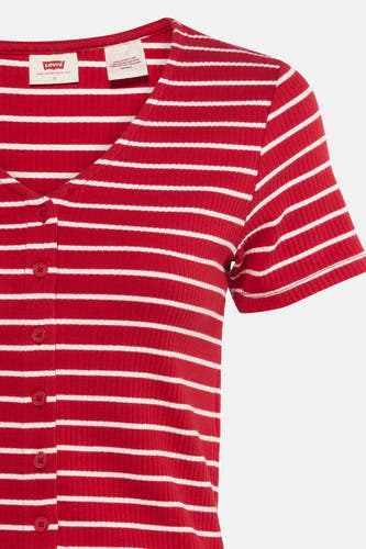 T-shirt rayé rouge de Levi's, à manches courtes et avec fermeture à boutons sur le devant.