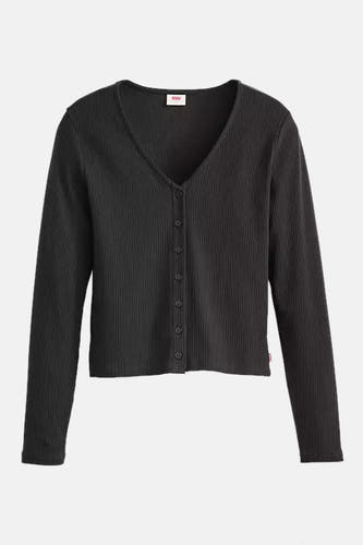 T-shirt noir à manches longues de Levi's avec fermeture à boutons et texture côtelée.
