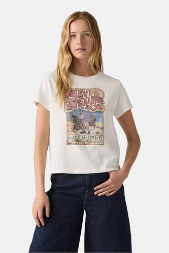T-shirt blanc à manches courtes de Levi's® avec un imprimé cowboy vintage.