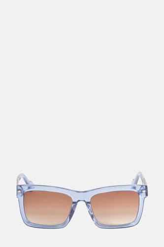 Lunettes de soleil bleues d'Astrid Black Label avec un cadre rectangulaire et des verres marrons.