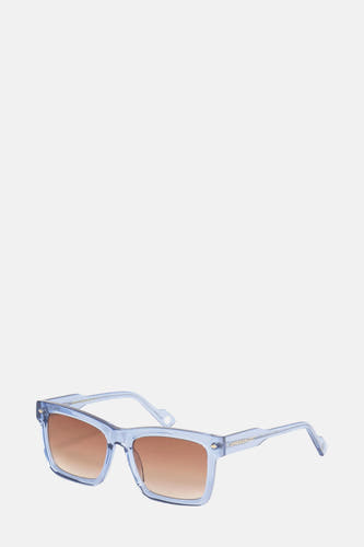 Lunettes de soleil bleues d'Astrid Black Label, avec des verres teintés marrons et des montures bleu clair.