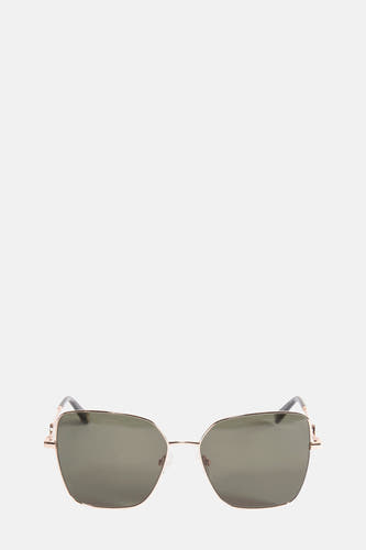 Lunettes de soleil roses d'Astrid Black Label, avec monture dorée et verres foncés.