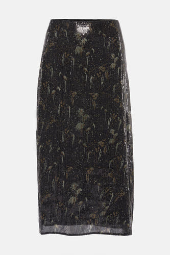 Robe noire d'Astrid Black Label, avec paillettes et un motif décoratif.