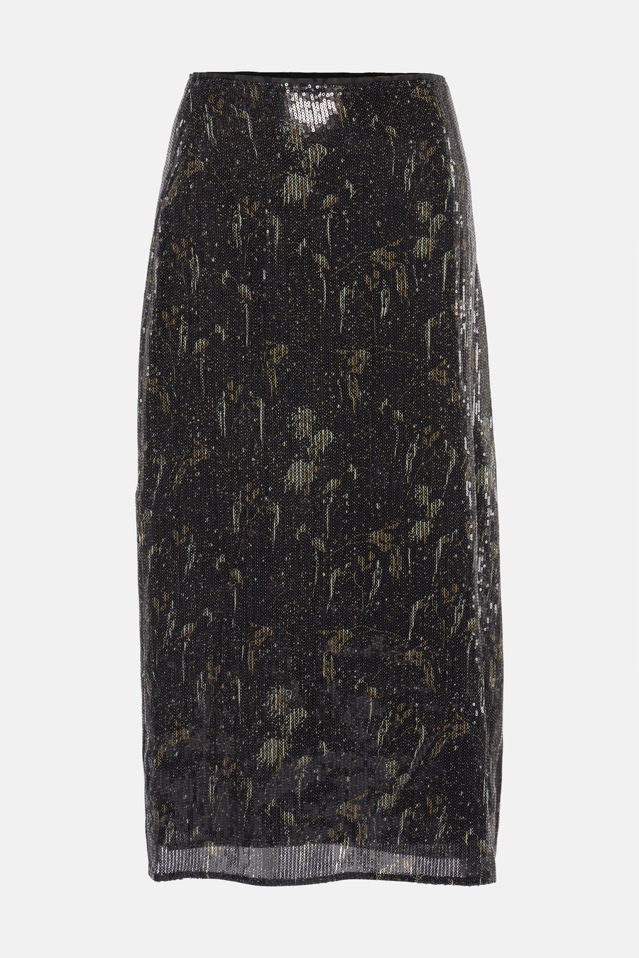 Robe noire d'Astrid Black Label, avec paillettes et un motif décoratif.