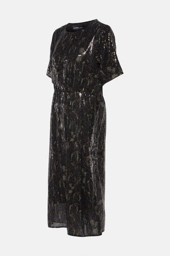 Robe noire avec manches courtes d'Astrid Black Label, détaillée avec des paillettes sur toute la surface.