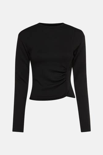 Zwart T-shirt met lange mouwen van Astrid Black Label, met geplooide details aan de zijkant.