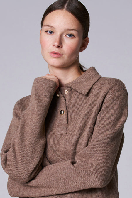 Pull à col en V - taupe